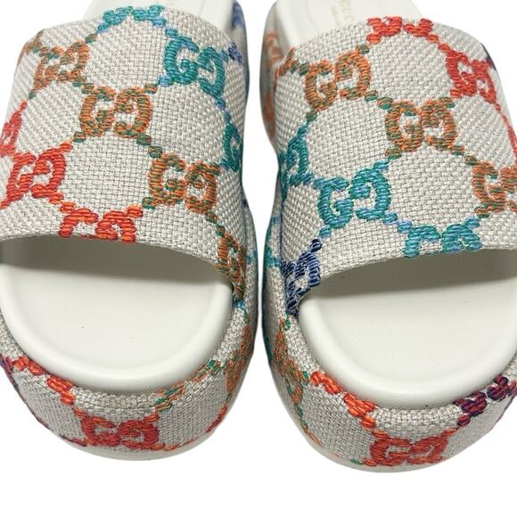 Gucci Angelina Sandals GG Canvas Monogram Psychedelic Platform Slides Size 40 - Picture 4 of 9